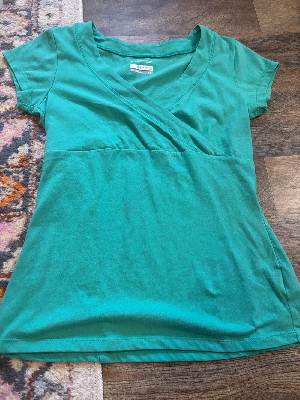 Columbia Teal Short-Sleeve V-Neck Wrap Top